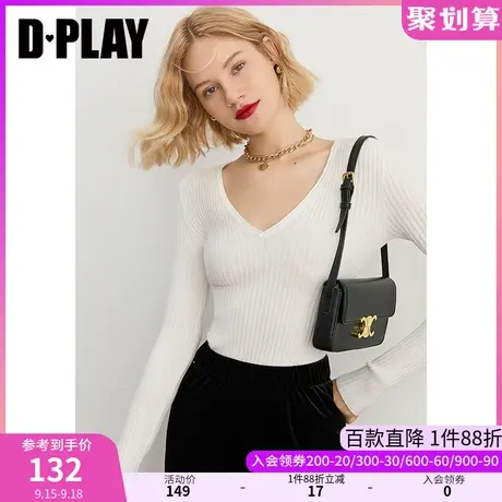 DPLAY【惠品】秋装新法式复古深V领小性感针织小衫商品大图