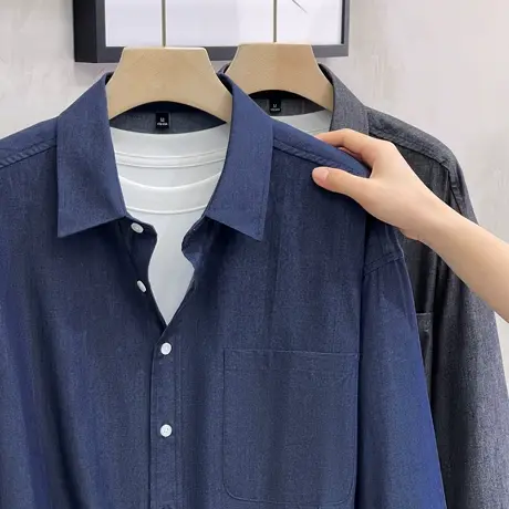 丹宁春秋季2023新款衬衣外套男士休闲宽松外穿潮牌长袖牛仔衬衫男商品大图