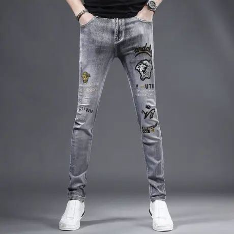 刺绣牛仔裤男修身潮牌2023新款春夏季薄款潮流男装男士裤子青年商品大图