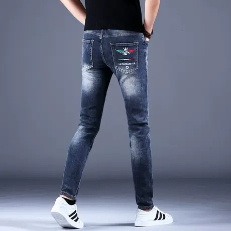 男士做旧水洗牛仔裤男潮牌秋款2023新款修身小脚休闲裤子高端潮牌商品大图