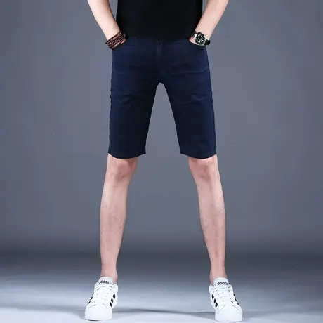 宝蓝色中裤五分牛仔短裤男款修身弹力百搭高端潮牌秋款潮流裤子男商品大图