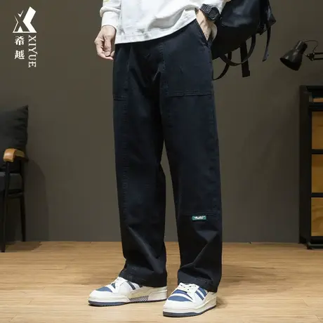 希越复古做旧休闲裤男秋季新品直筒阔腿裤子宽松大码胖子全棉长裤商品大图