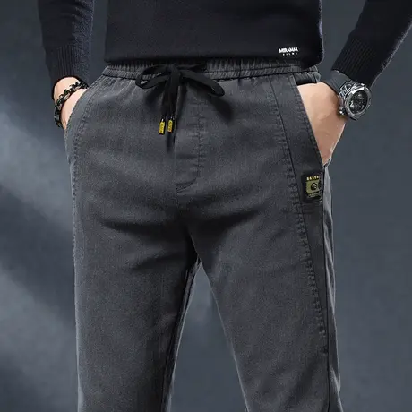 冬裤男款小直筒痞帅男裤冬天2023新款宽松紧腰休闲牛仔长裤秋冬季商品大图