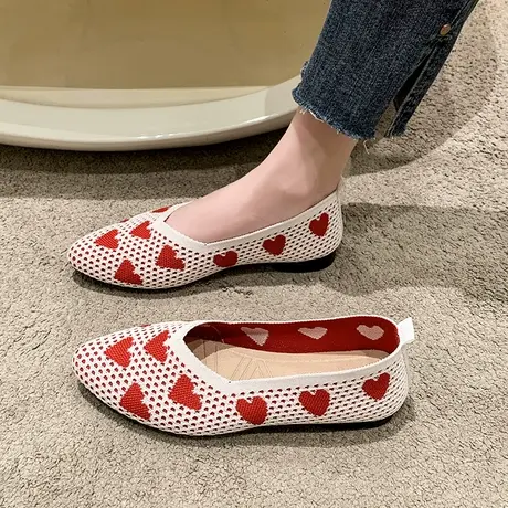 牛筋底飞织单鞋女2023夏新款时尚休闲尖头孕妇针织透气软底豆豆鞋图片