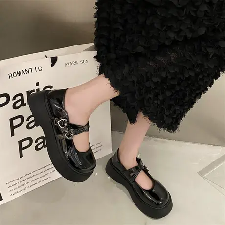 玛丽珍鞋女夏季2023新款厚底防滑气质小皮鞋黑色学院风配裙子单鞋商品大图