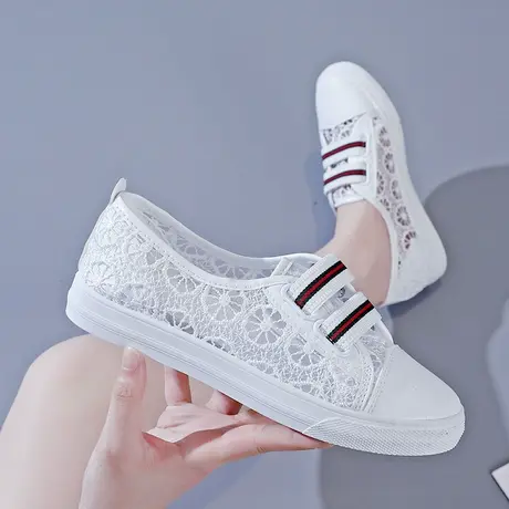 网鞋女透气网纱小白鞋2023夏季浅口网面单鞋一脚蹬薄款镂空阿甘鞋图片