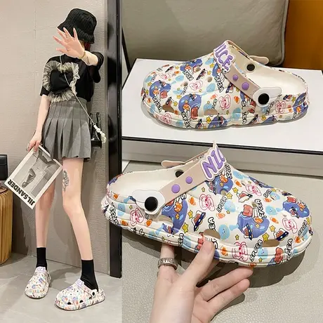 踩屎感洞洞鞋女夏季网红时尚外穿防滑可爱宇航小熊厚底包头凉拖鞋商品大图