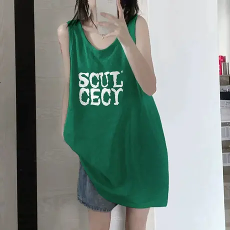 美式纯棉吊带运动背心无袖t恤女2023新款夏季外穿宽松篮球服上衣图片