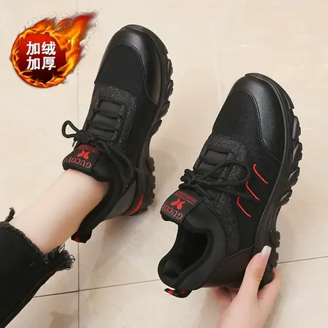 显脚小老爹鞋女百搭加绒黑色运动鞋2023冬季新款防水防滑二棉鞋子商品大图