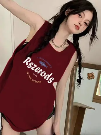 美式纯棉吊带背心无袖t恤女2024新款夏季设计感小众外穿宽松上衣图片