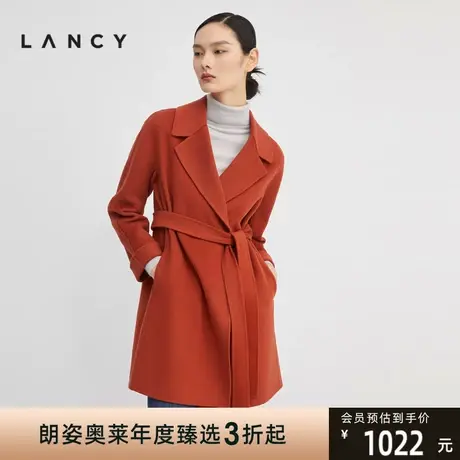 朗姿[自由之境]毛呢外套冬季新款简约时尚西装领短款羊毛大衣图片