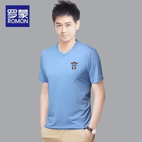 罗蒙桑蚕丝短袖t恤男衣服夏季冰丝薄款V领2023年新款男士休闲半袖图片