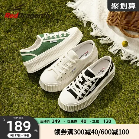 红蜻蜓单鞋女鞋春季款鞋子厚底帆布鞋女系带饼干鞋透气ins板鞋女商品大图