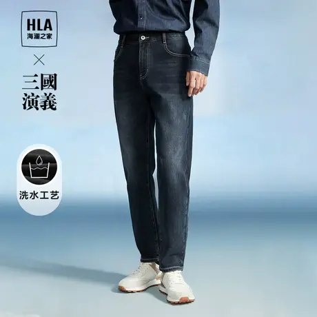 HLA/海澜之家三国演义牛仔裤23秋冬新款五袋款宽松窄脚猫须裤子男商品大图