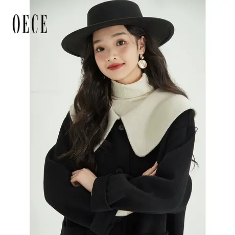 Oece复古双面羊毛呢子大衣2022冬季新款女装撞色设计感气质外套女图片