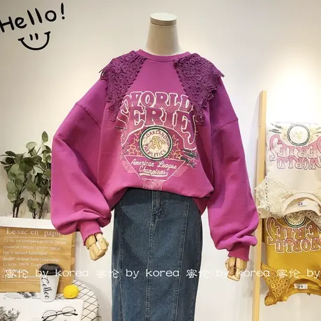 蕾丝娃娃领上衣韩国东大门2020秋新版棉卫衣小众设计感女宽松显瘦图片