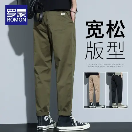 罗蒙夏季新款休闲裤男装潮流百搭时尚宽松纯棉直筒锥形长裤子男士图片