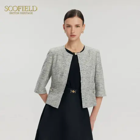 Scofield女装法式静奢小香风圆领短外套门襟隐形扣2025夏季新品图片