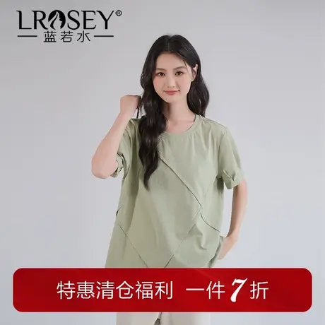 蓝若水大码女装时尚宽松短袖T恤夏季新品设计感胖mm别致显瘦上衣商品大图