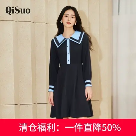 绮娑女装大码连衣裙2025年春季新款学院风翻领显瘦胖MM收腰A字裙商品大图