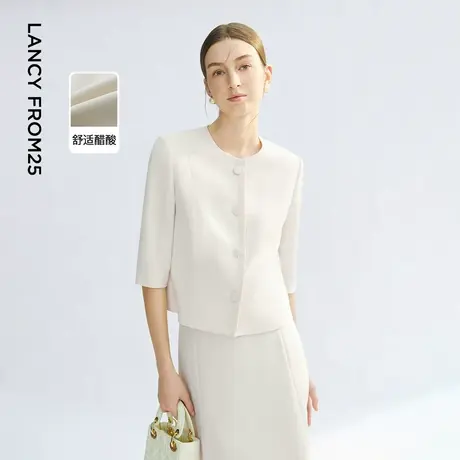 朗姿醋酸气质高级感2025年夏季新款白色短外套薄款通勤小香风女士图片