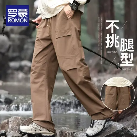 罗蒙美式潮牌户外登山三防冲锋裤子男士2025秋冬季宽松休闲工装裤商品大图