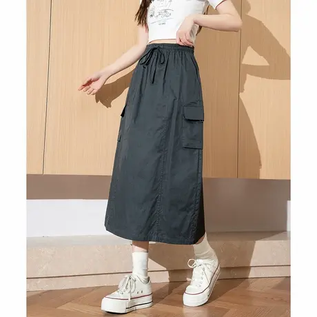 唐狮春夏季新款女半身裙高腰显瘦百搭休闲工装A字半身长裙图片