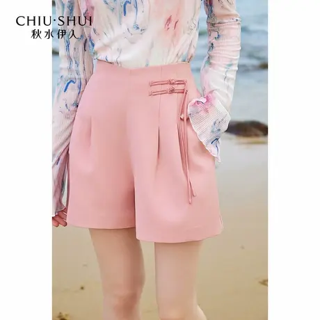 【晶晶姐妹专属】秋水伊人新中式休闲裤夏女高腰显瘦运动西装短裤商品大图