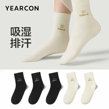 意尔康女袜运动休闲中筒袜透气吸汗春秋女士无骨袜子简约时尚商品大图