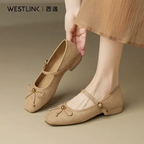 西遇复古方头单鞋女2025秋季新款蝴蝶结晚晚风芭蕾平底玛丽珍鞋A图片