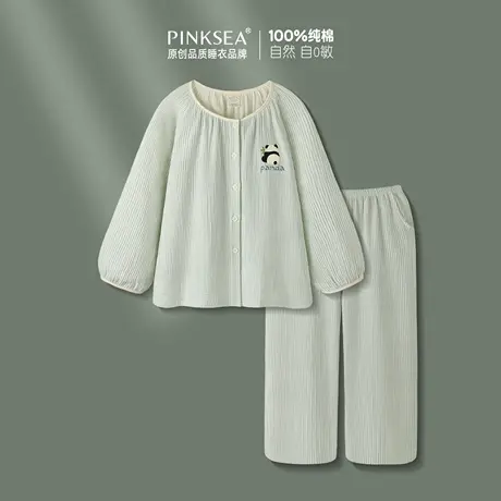 Pinksea睡衣女款春秋季新款纯棉纱布长袖条纹套装全棉女士家居服商品大图