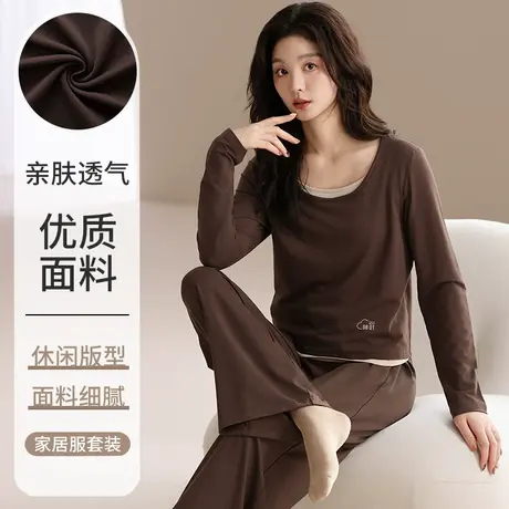 南极人睡衣女纯棉春秋2025新款休闲假两件长袖大码冬季家居服套装商品大图