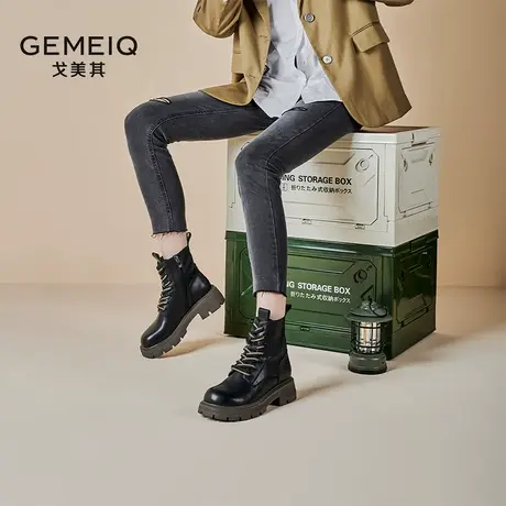 戈美其厚底白色马丁靴女款2025新款春季炸街小短靴英伦风复古单靴图片