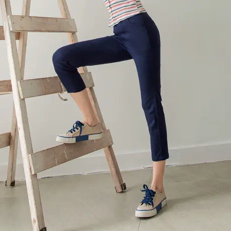 桔熊春夏季高腰收腹七分裤子女休闲纯色弹力凉爽小脚裤大码BA6135商品大图