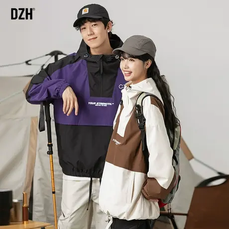 情侣工装飞行夹克男秋季连帽撞色拼接外套情侣装2023年新款冲锋衣商品大图