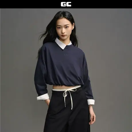 GC2025女装秋冬新款纯棉印花圆领短款oversize七分袖T恤12325005商品大图