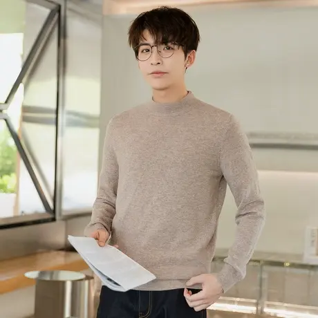 唐狮半高领毛衣男士打底冬季韩系休闲百搭新款纯色男款羊毛衫内搭图片