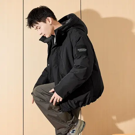 唐狮冬季男连帽袖标绣花装饰短款羽绒服连帽厚外套保暖防风潮TD商品大图