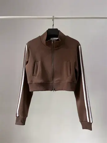 美式复古条纹短款运动外套女秋季修身立领长袖防晒外套黑色上衣潮商品大图