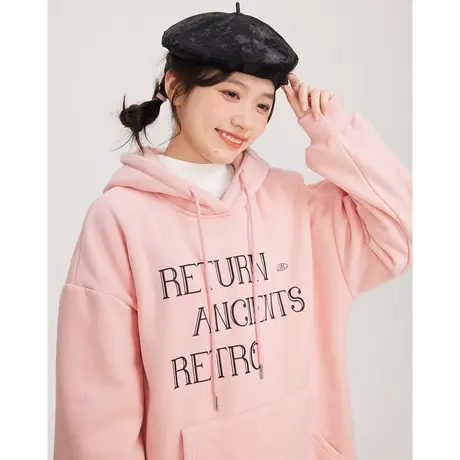 尔给宽松套头独特别致加绒加厚连帽粉色卫衣女秋冬2022新款小个子图片