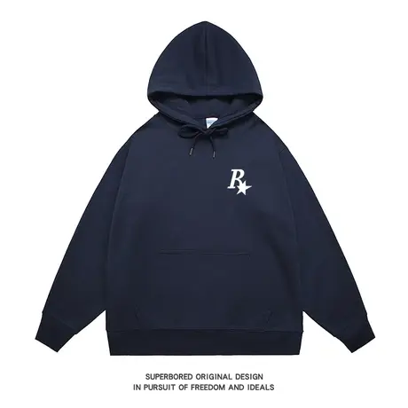 趣味简约R星印花卫衣男连帽秋冬款宽松套头情侣装上衣休闲帽衫商品大图