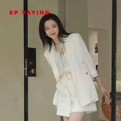 EP雅莹女装 三醋酸职场通勤OL白色戗驳领西装外套 商场同款1108A商品大图