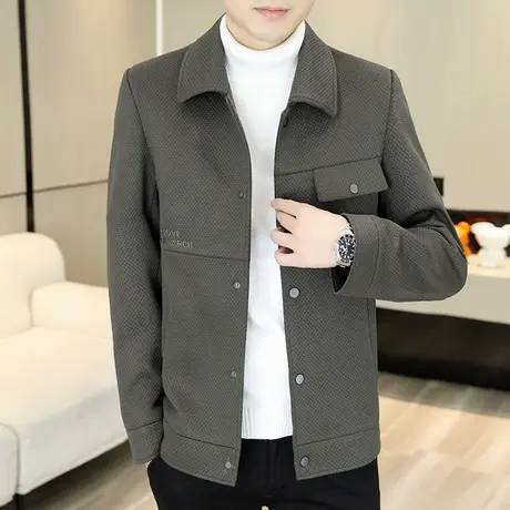 新款外套秋冬季潮流休闲简约毛呢子夹克男高级感加厚翻领男装大衣商品大图