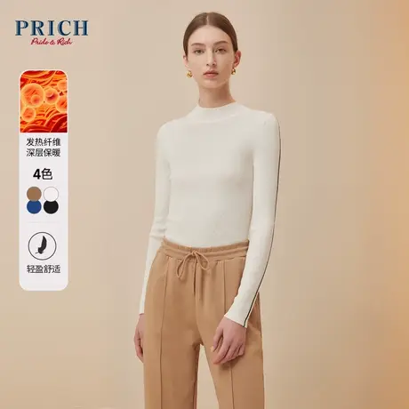 【发热纤维】PRICH23冬新款绵羊毛保暖半高领修身打底针织衫女商品大图