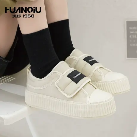 环球2024年春季新款厚底面包小白鞋女鞋子爆款休闲魔术贴饼干鞋女商品大图