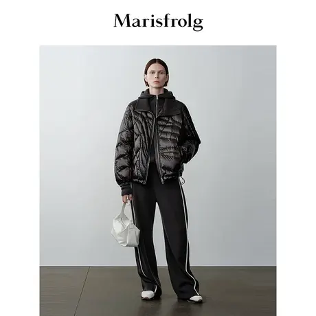 【商场同款】玛丝菲尔冬季新款灰咖色时尚连帽羊毛针织衫商品大图