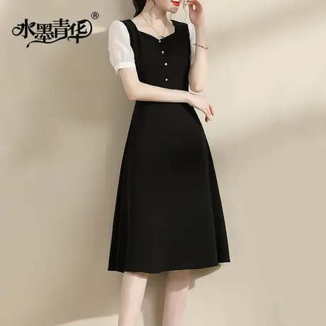【1件7.9折】夏季新款百搭显瘦礼服小黑裙时尚气质优雅短袖连衣裙图片