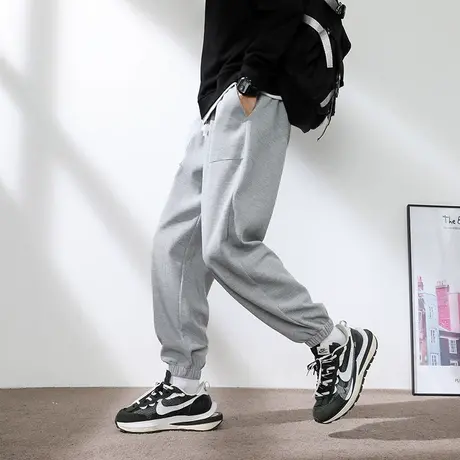 春秋裤子男款宽松束脚纯色休闲长裤潮牌美式新款男士高弹运动卫裤商品大图