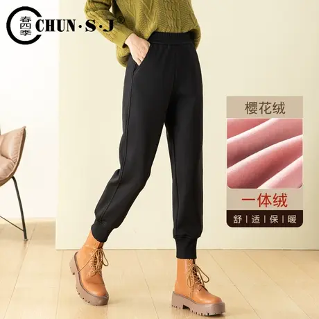 加绒加厚工装裤女秋冬季2023新款休闲裤黑色裤子束脚裤卫裤运动裤商品大图