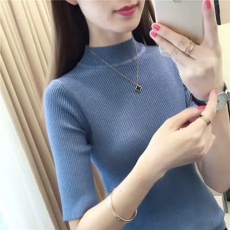 打底衫女春秋2024新款洋气内搭中袖紧身针织衫上衣五分袖薄毛衣女商品大图